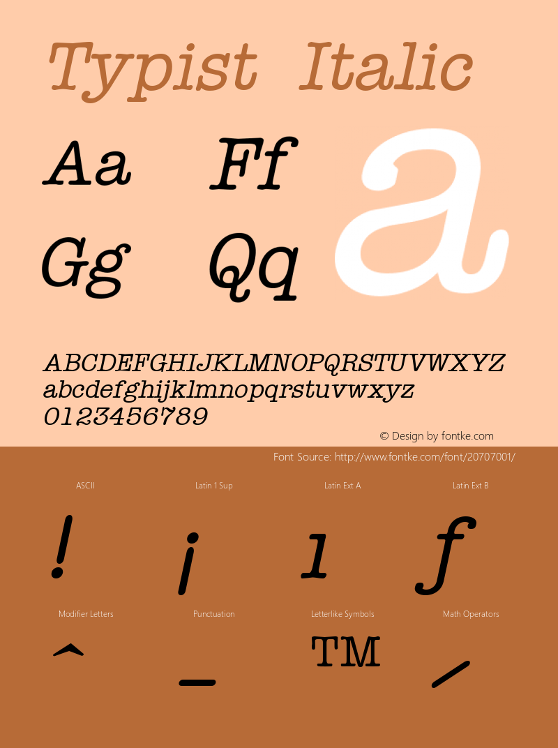 Typist Italic W.S.I. Int'l v1.1 for GSP: 6/20/95图片样张