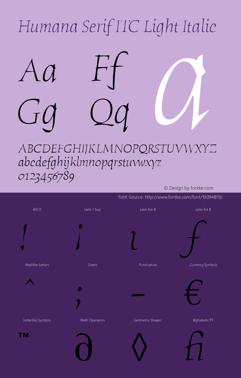 Humana Serif ITC Light Italic Version 2.0图片样张