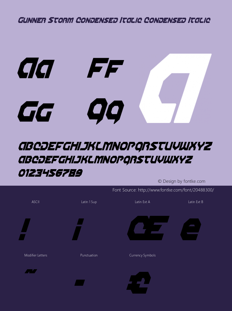 Gunner Storm Condensed Italic Version 1.0; 2013图片样张