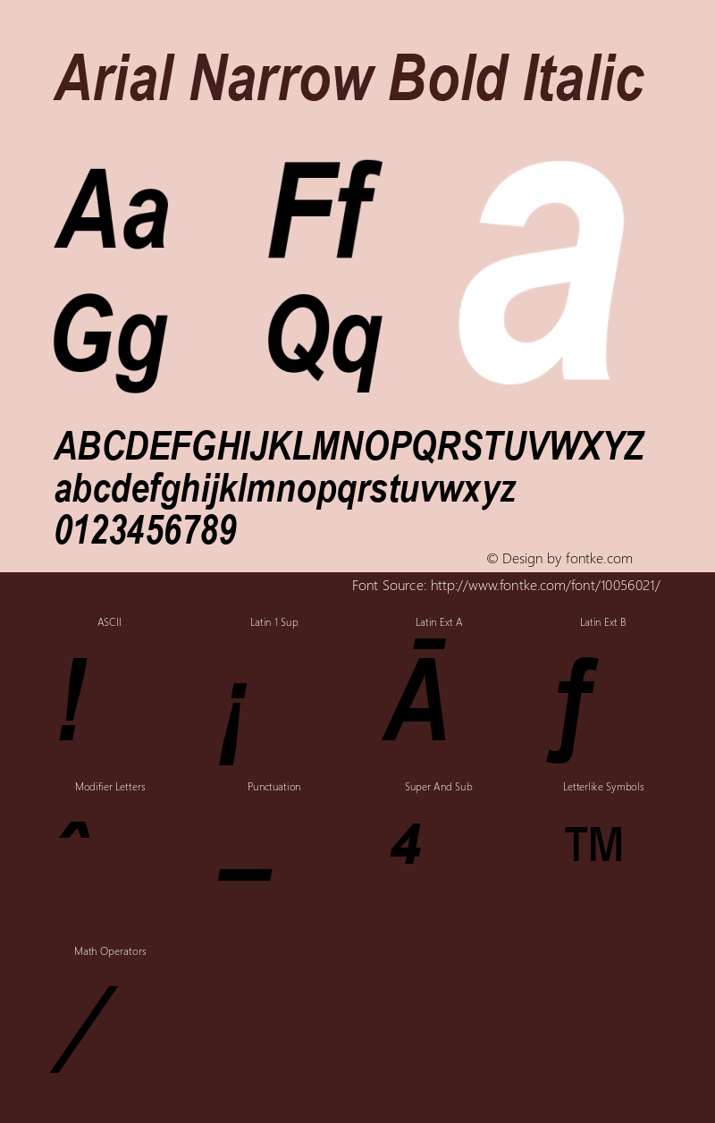 Arial Narrow Bold Italic Version 1.3 (Hewlett-Packard)图片样张