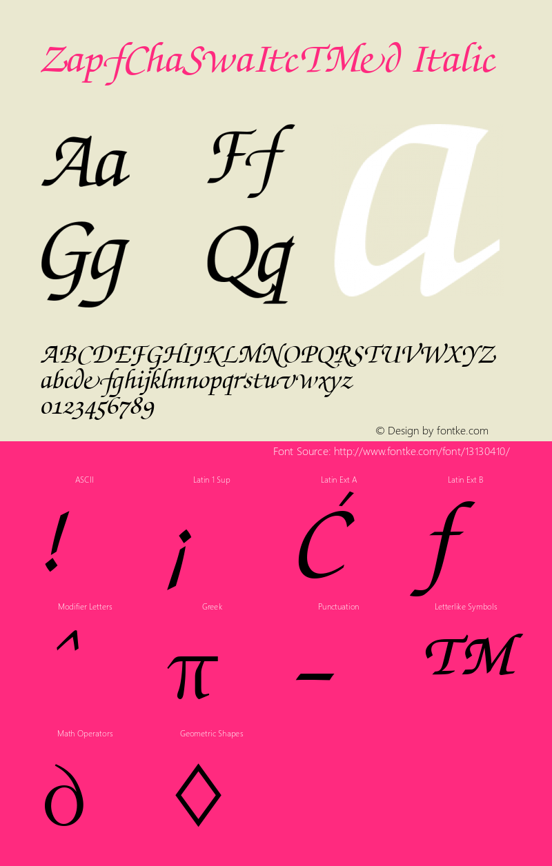 ZapfChaSwaItcTMed Italic Version 001.005图片样张