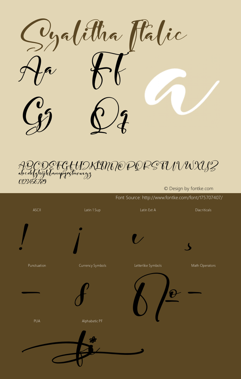 Syalitha Italic Version 1.00;August 27, 2021;FontCreator 13.0.0.2683 64-bit图片样张