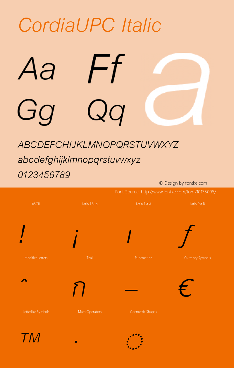 CordiaUPC Italic Version 5.00图片样张