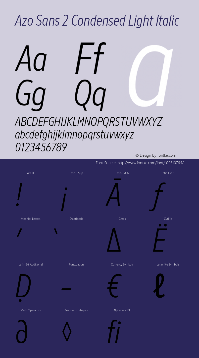Azo Sans 2 Condensed Light Italic Version 2.001图片样张