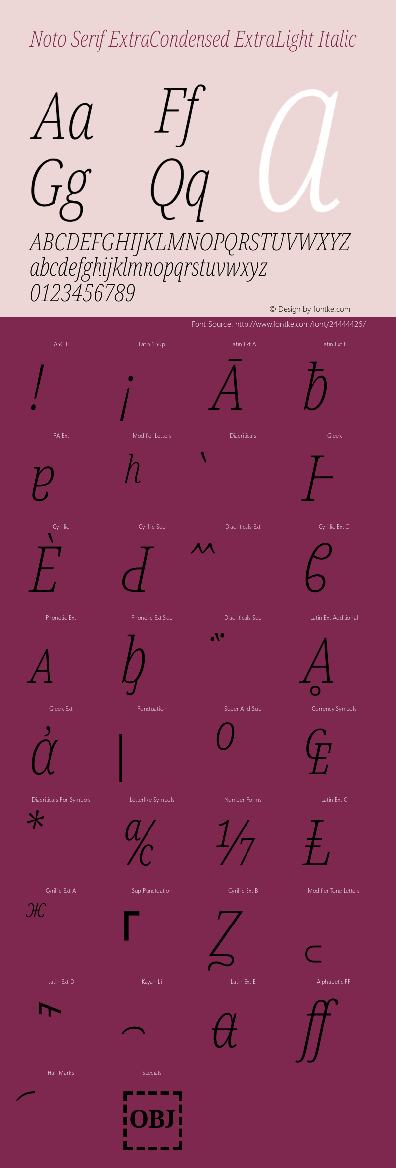 Noto Serif ExtraCondensed ExtraLight Italic Version 2.000图片样张