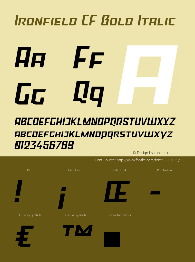 Ironfield CF Bold Italic Version 1.000;PS 001.000;hotconv 1.0.70;makeotf.lib2.5.58329图片样张