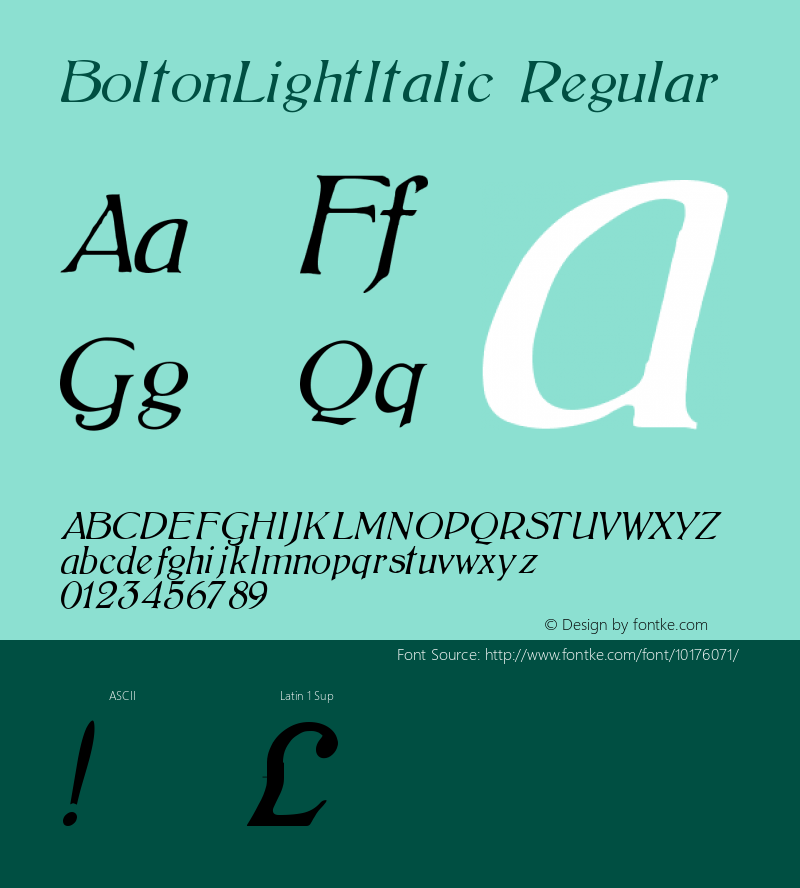 BoltonLightItalic Regular Version 1.00图片样张