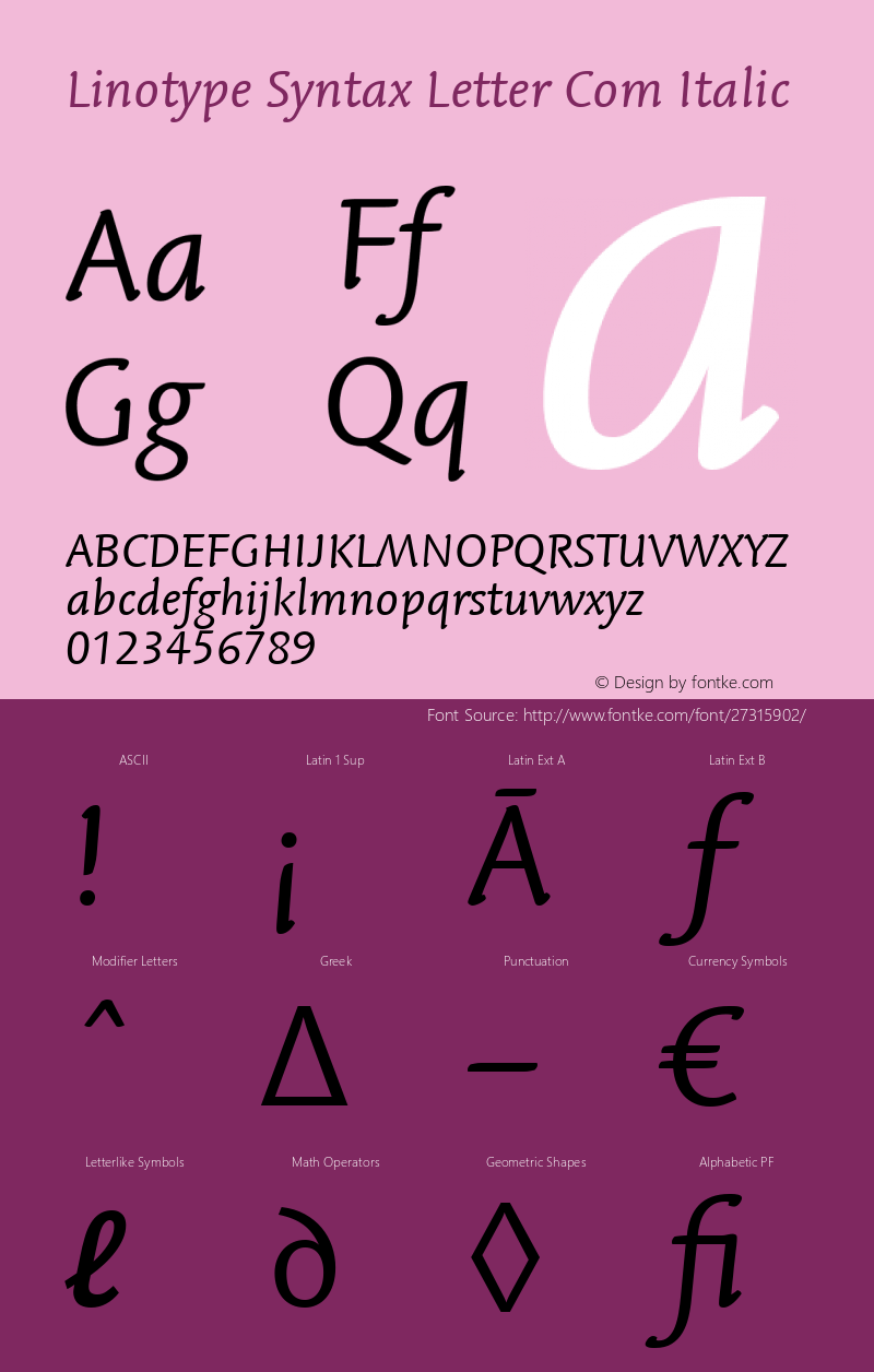 Linotype Syntax Letter Com Italic Version 1.01图片样张