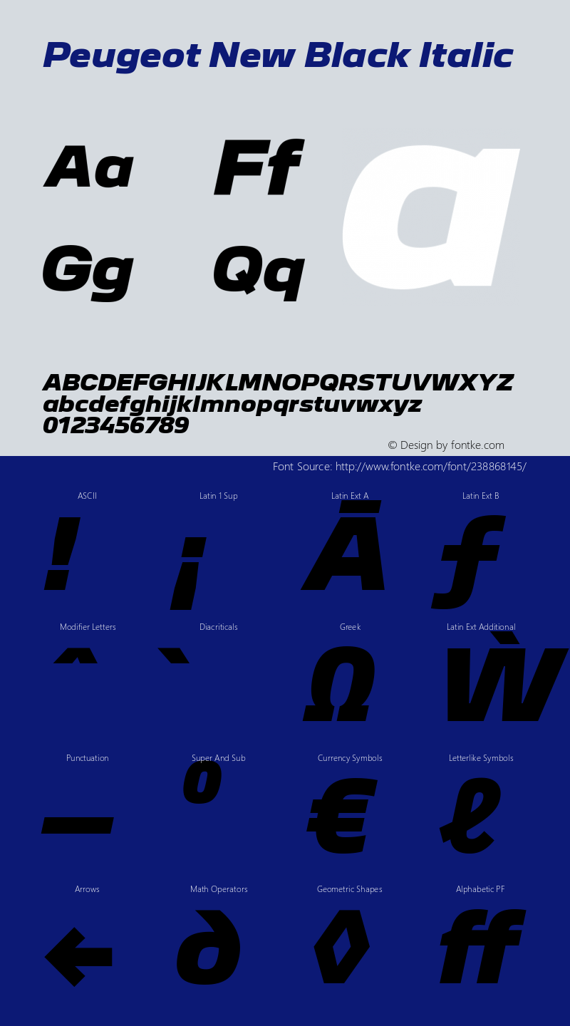 Peugeot New Black Italic Version 1.000;hotconv 1.0.109;makeotfexe 2.5.65596图片样张