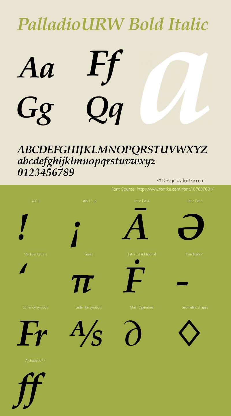 PalladioURW Bold Italic Version 1.00图片样张