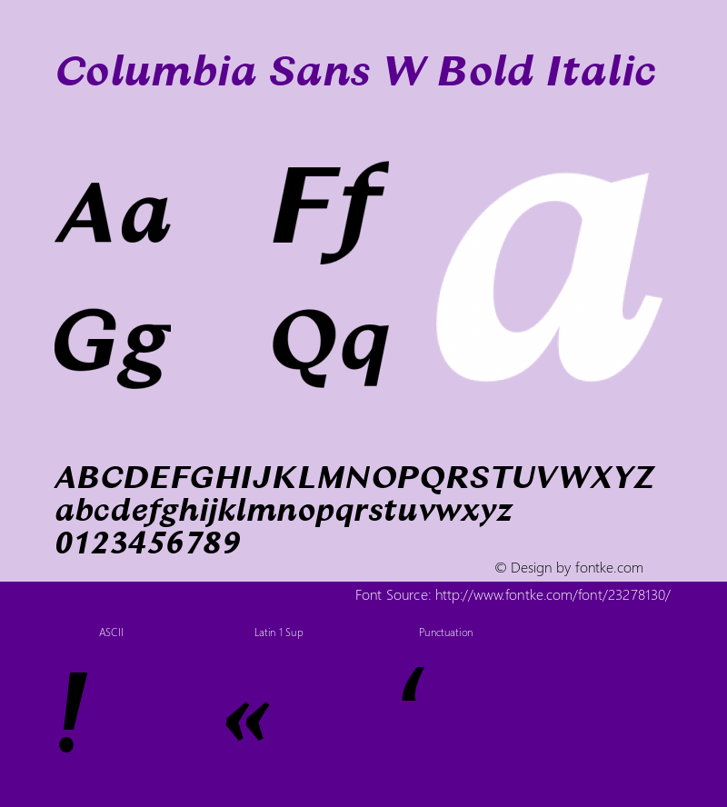 Columbia Sans W Bold Italic Version 1.001;PS 1.1;hotconv 1.0.88;makeotf.lib2.5.647800; ttfautohint (v1.3.34-f4db)图片样张