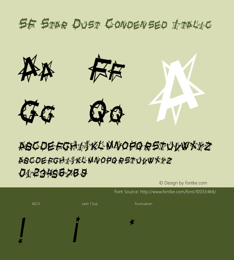 SF Star Dust Condensed Italic ver 1.0; 1999. Freeware for non-commercial use.图片样张