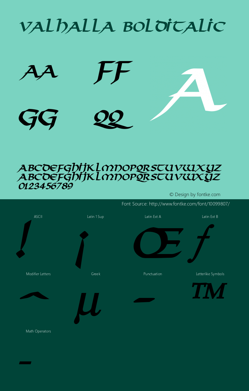 Valhalla BoldItalic Altsys Fontographer 4.1 1/10/95图片样张