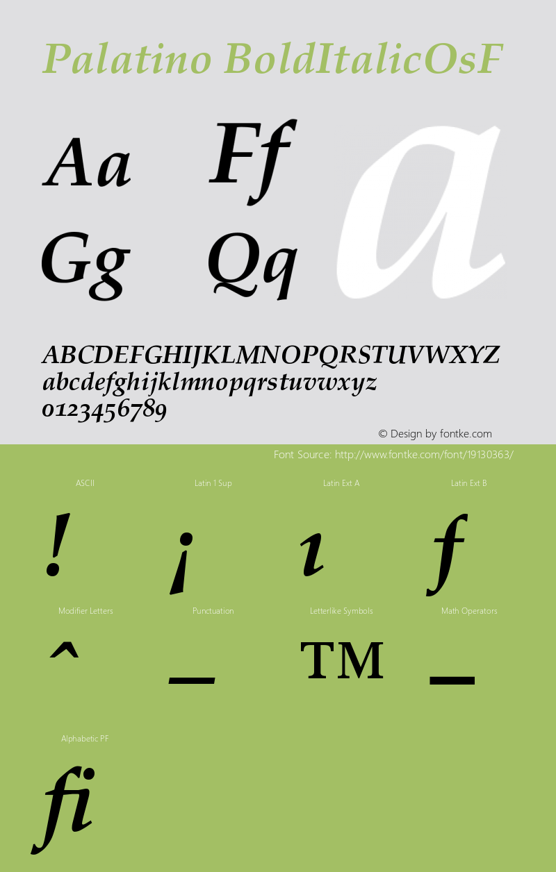 Palatino Bold Italic Old Style Figures Version 001.001图片样张