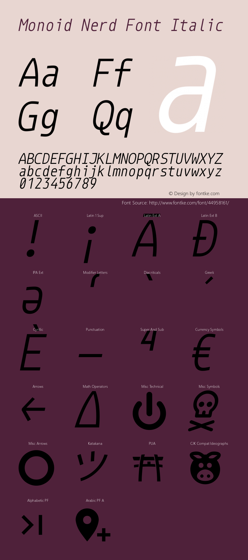 Monoid Italic Nerd Font Complete Version 0.61;Nerd Fonts 2.0.图片样张