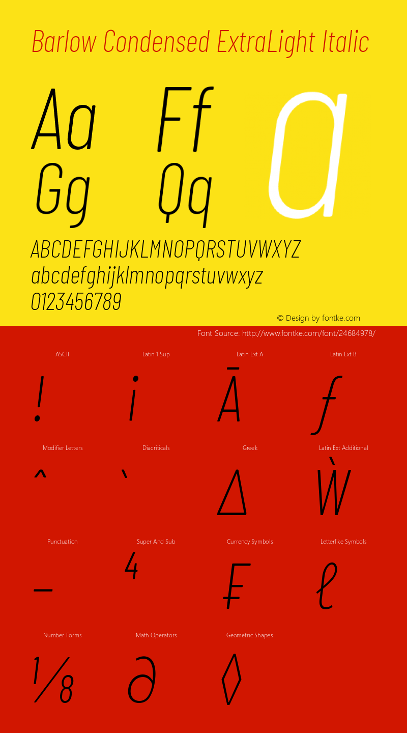 Barlow Condensed ExtraLight Italic Version 1.204图片样张