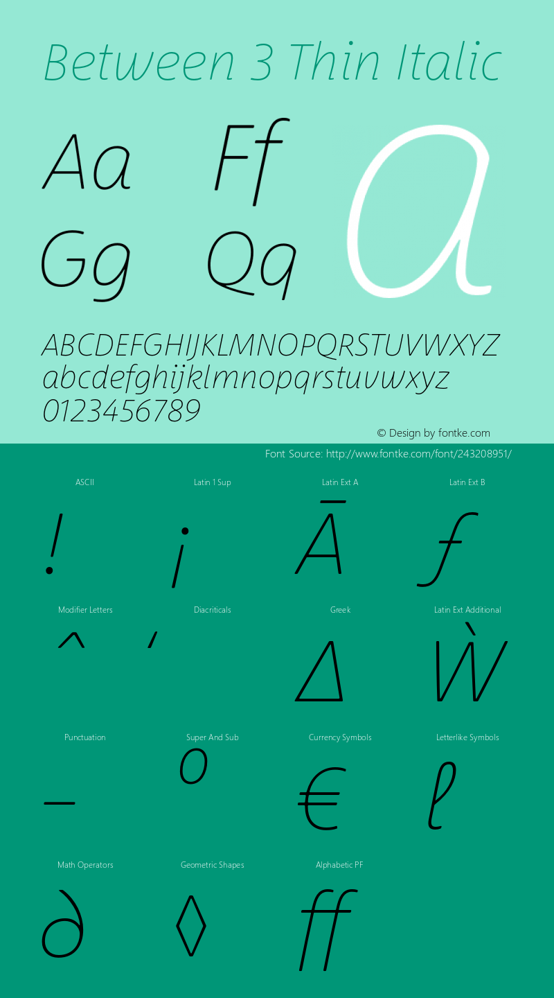 Between 3 Thin Italic Version 1.00图片样张