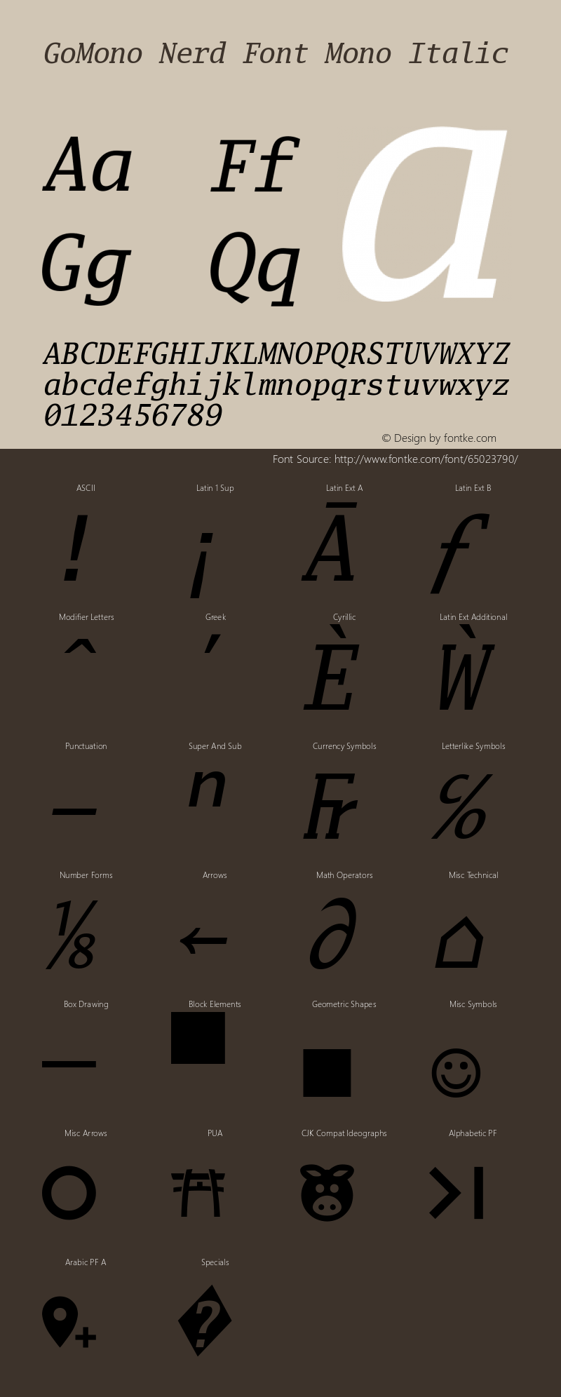 Go Mono Italic Nerd Font Complete Mono Version 2.008; ttfautohint (v1.6)图片样张