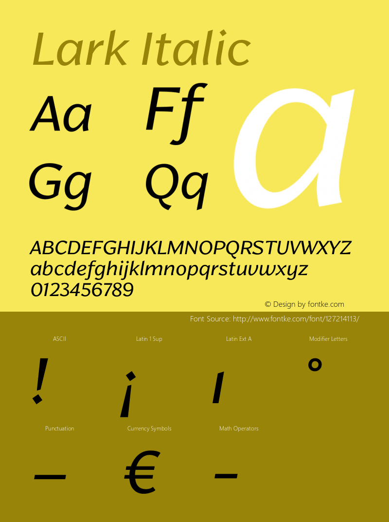 Lark Regular Italic Version 1.000;hotconv 1.0.109;makeotfexe 2.5.65596图片样张