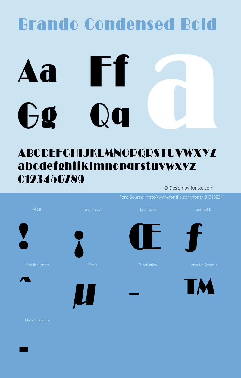 Brando Condensed Bold Altsys Fontographer 4.1 1/30/95图片样张