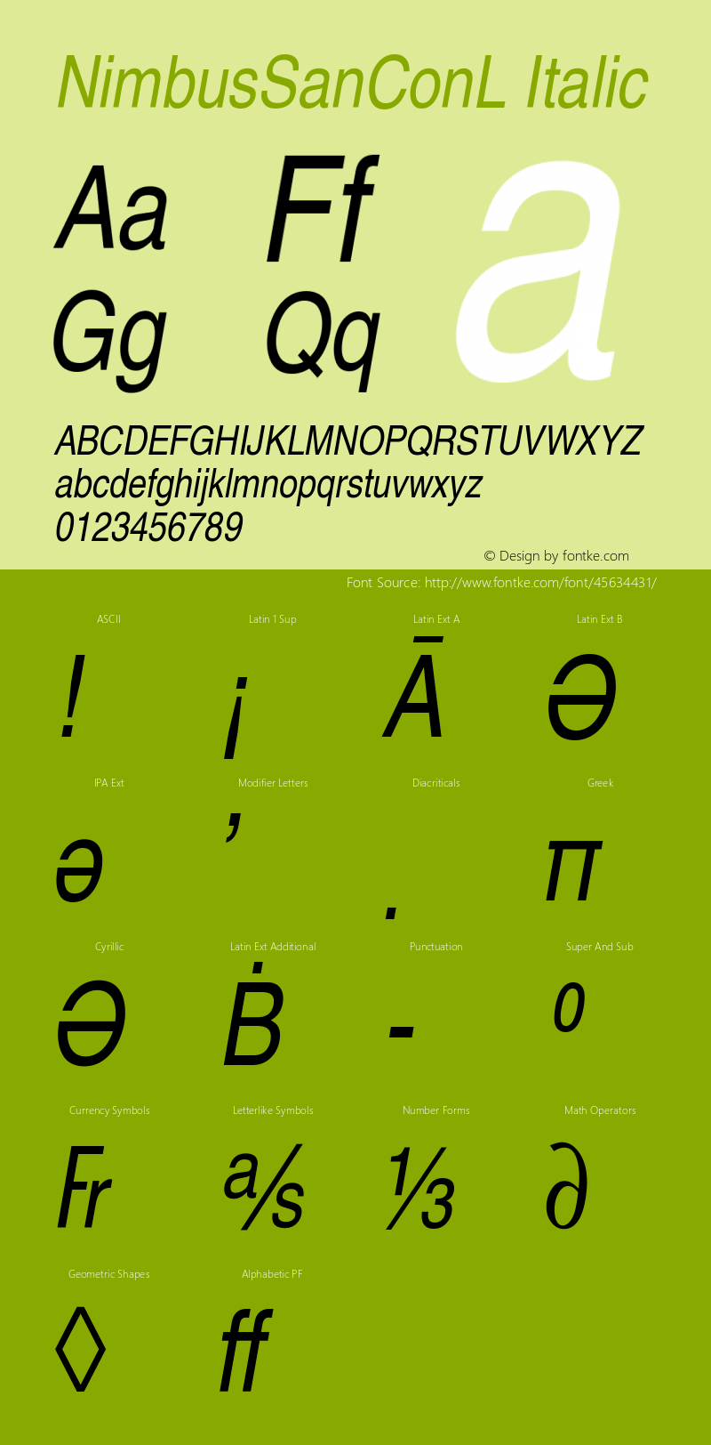 NimbusSanConL Italic Version 1.00图片样张