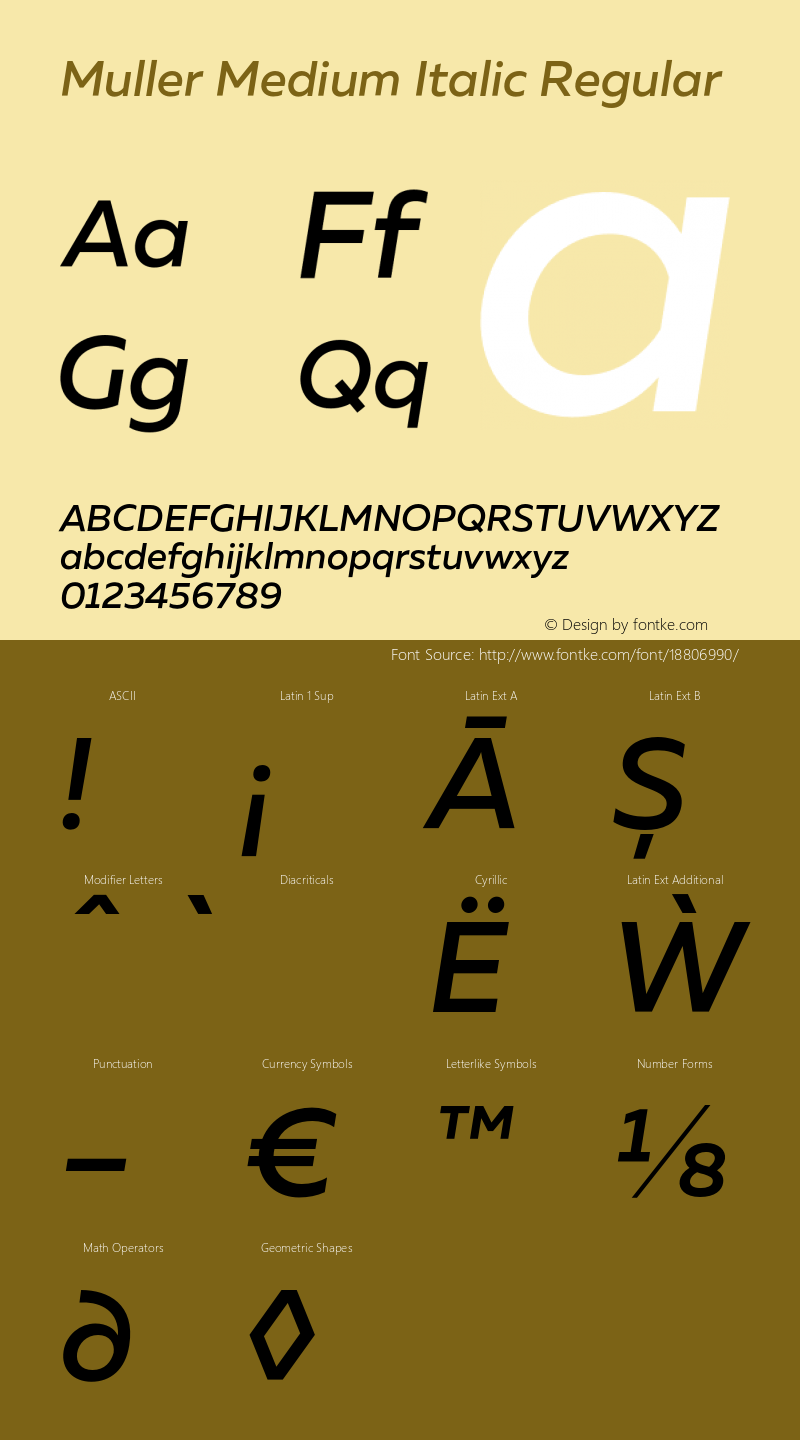 Muller Medium Italic Regular Version 1.000;PS 001.000;hotconv 1.0.88;makeotf.lib2.5.64775图片样张