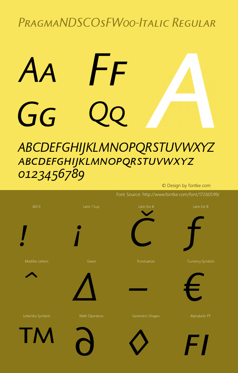 PragmaNDSCOsFW00-Italic Regular Version 1.10图片样张