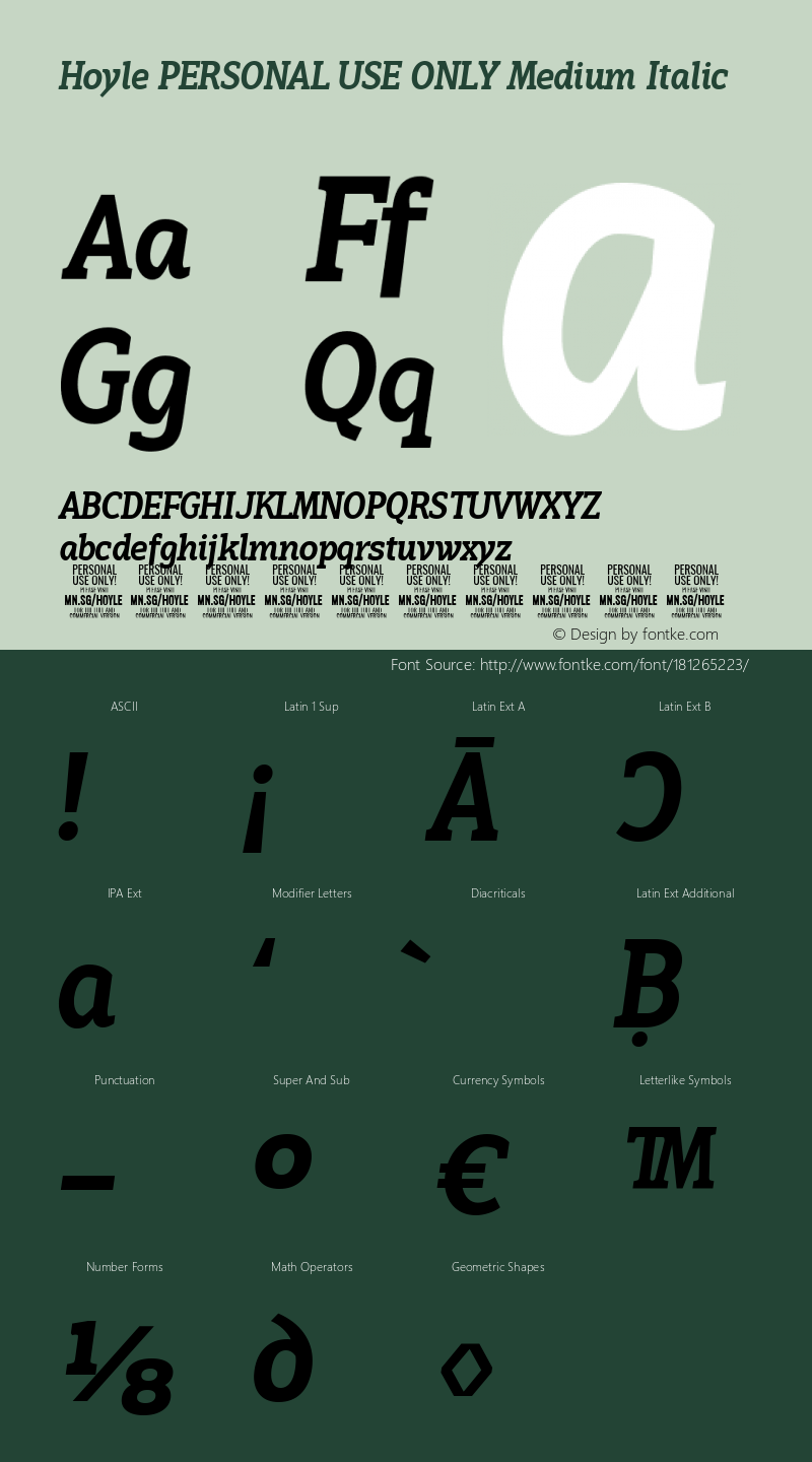 Hoyle PERSONAL USE ONLY Medium Italic Version 1.000图片样张