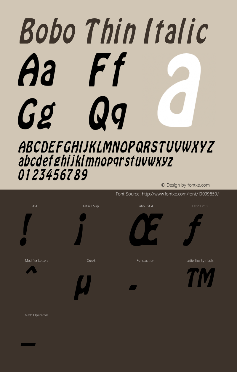 Bobo Thin Italic Altsys Fontographer 4.1 1/30/95图片样张