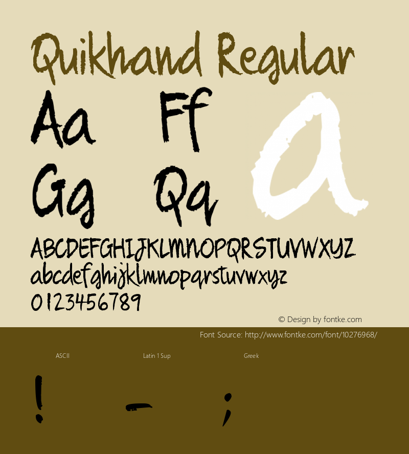 Quikhand Regular Version 1.00 May 29, 2010, initial release图片样张