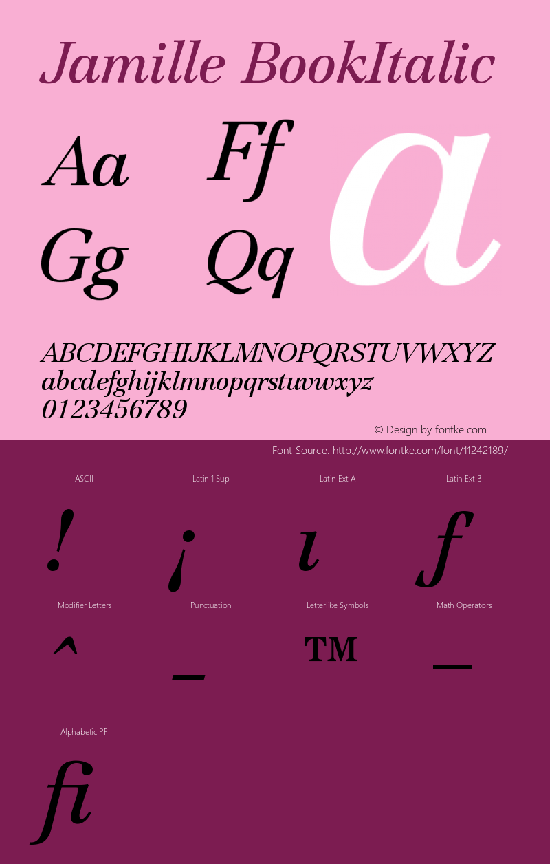 Jamille BookItalic Version 1.0图片样张