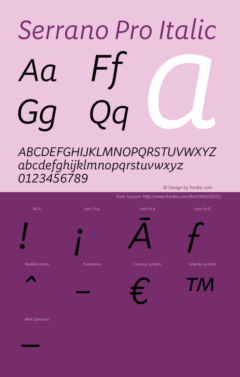 Serrano Pro Italic Version 2.010;PS 002.010;hotconv 1.0.70;makeotf.lib2.5.58329图片样张