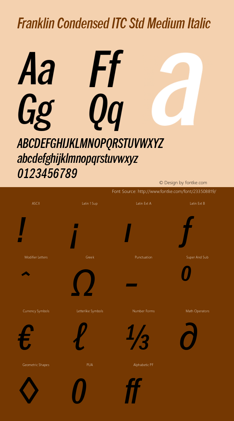 Franklin Condensed ITC Std Medium Italic Version 1.01图片样张
