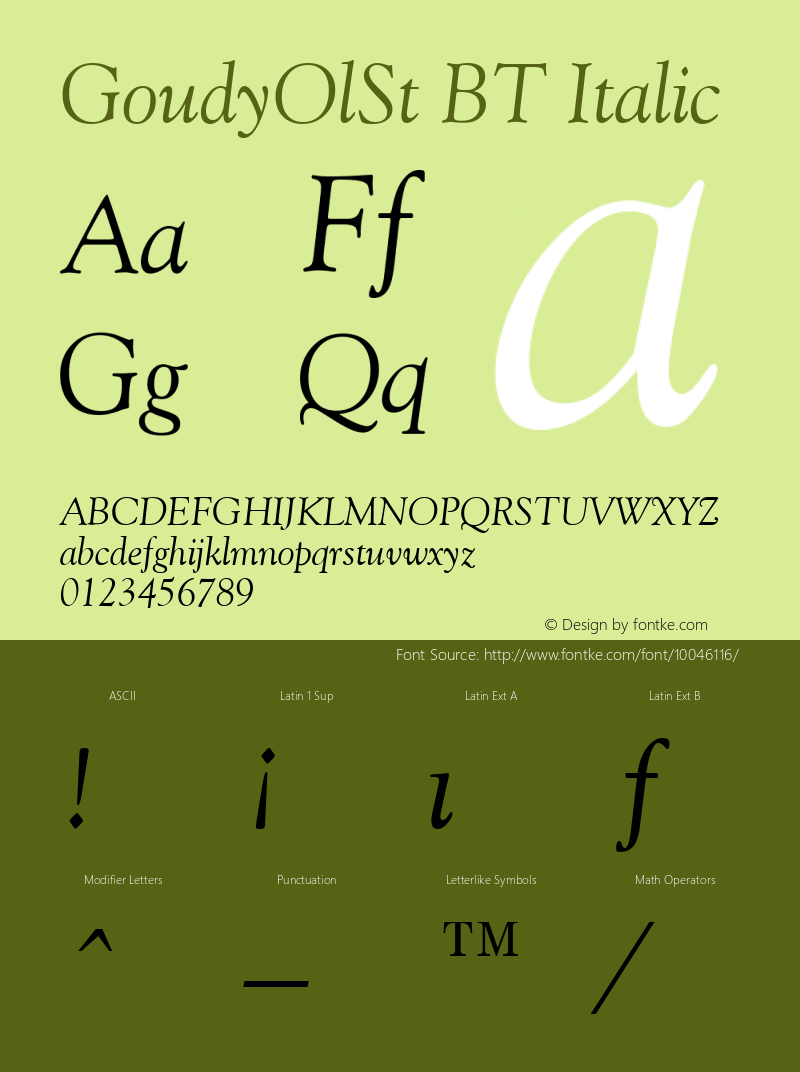 GoudyOlSt BT Italic 1.0 Wed Apr 17 15:19:20 1996图片样张