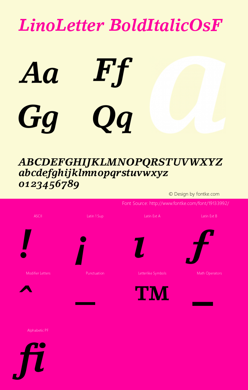 LinoLetter Bold Italic Oldstyle Figures Version 001.000图片样张