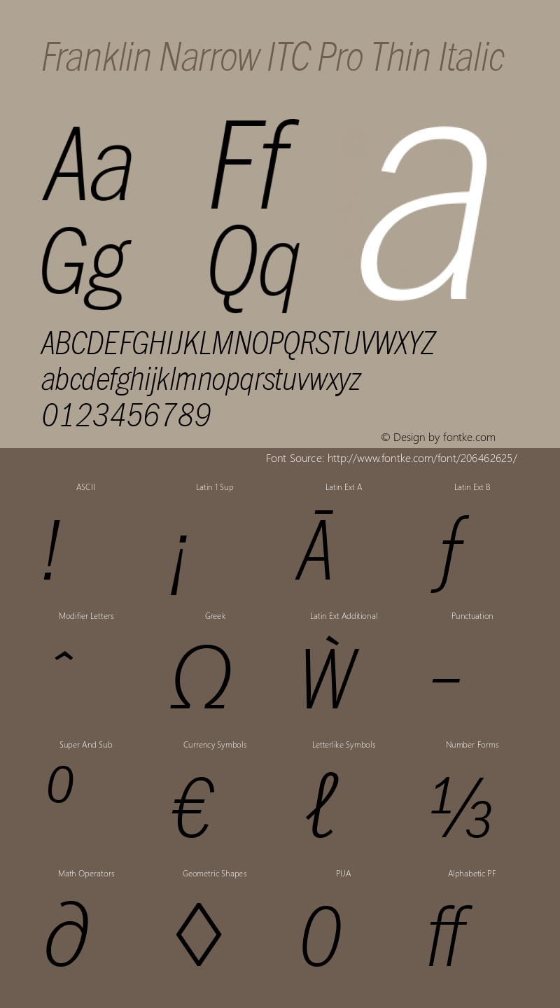 Franklin Narrow ITC Pro Thin Italic Version 1.01图片样张