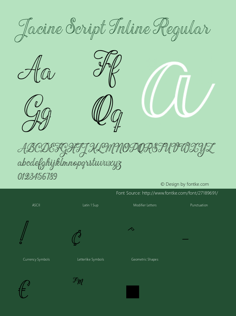 Jacine Script Inline Version 1.00;August 13, 2018;FontCreator 11.5.0.2427 64-bit图片样张