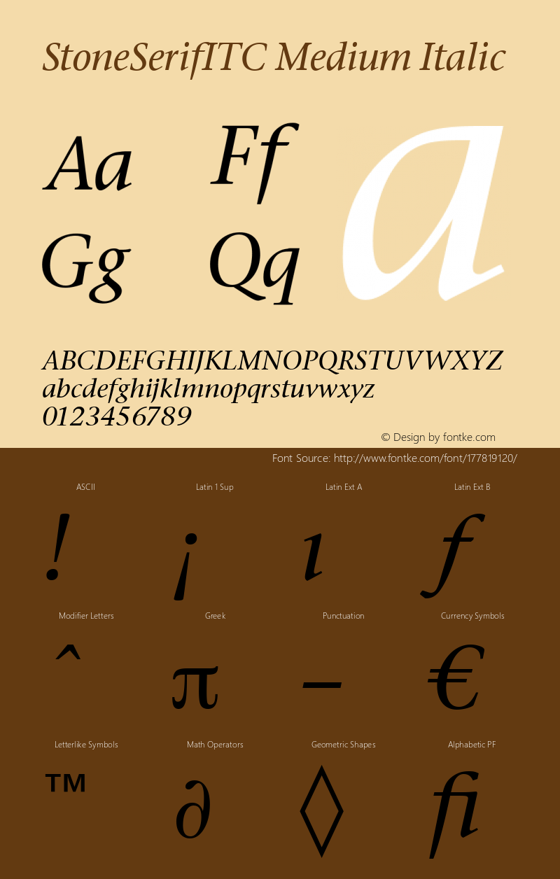 Stone Serif ITC Medium Italic 005.000图片样张