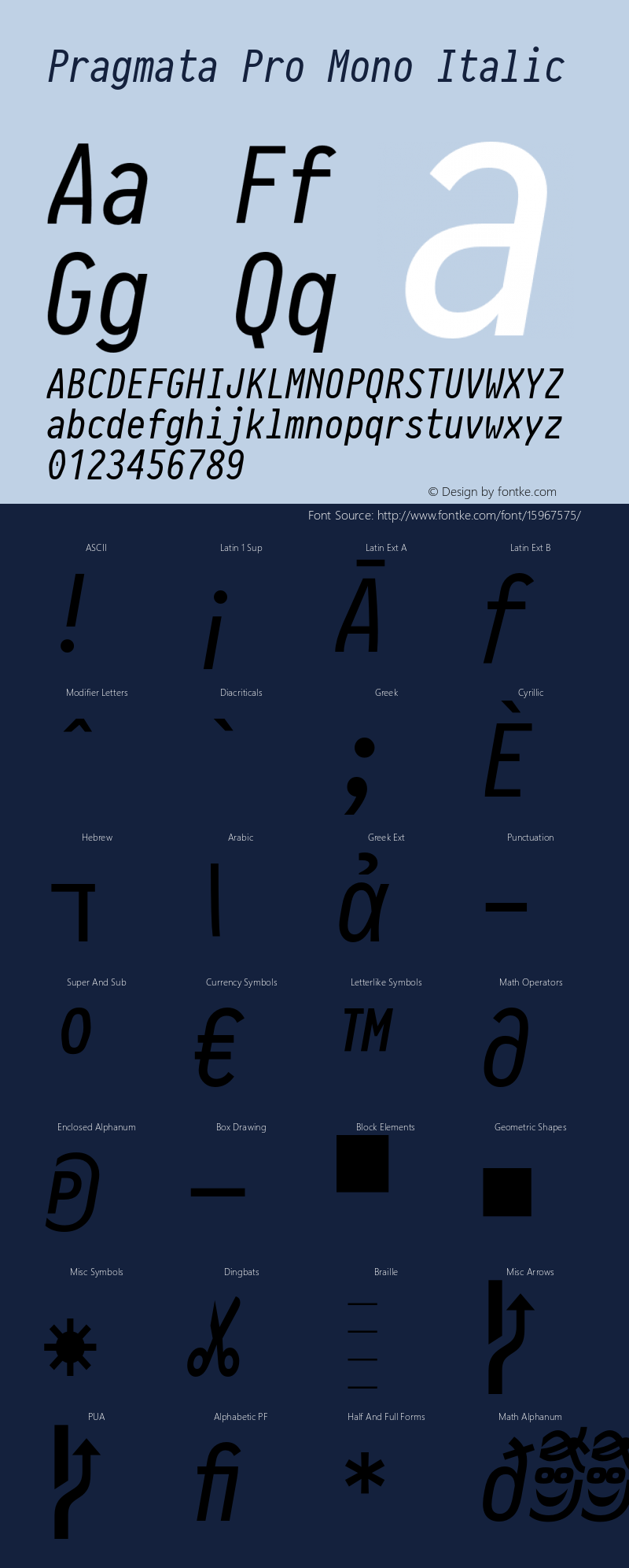 Pragmata Pro Mono Italic Version 0.822图片样张