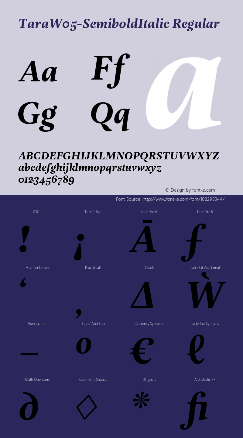 Tara W05 Semibold Italic Version 1.00图片样张