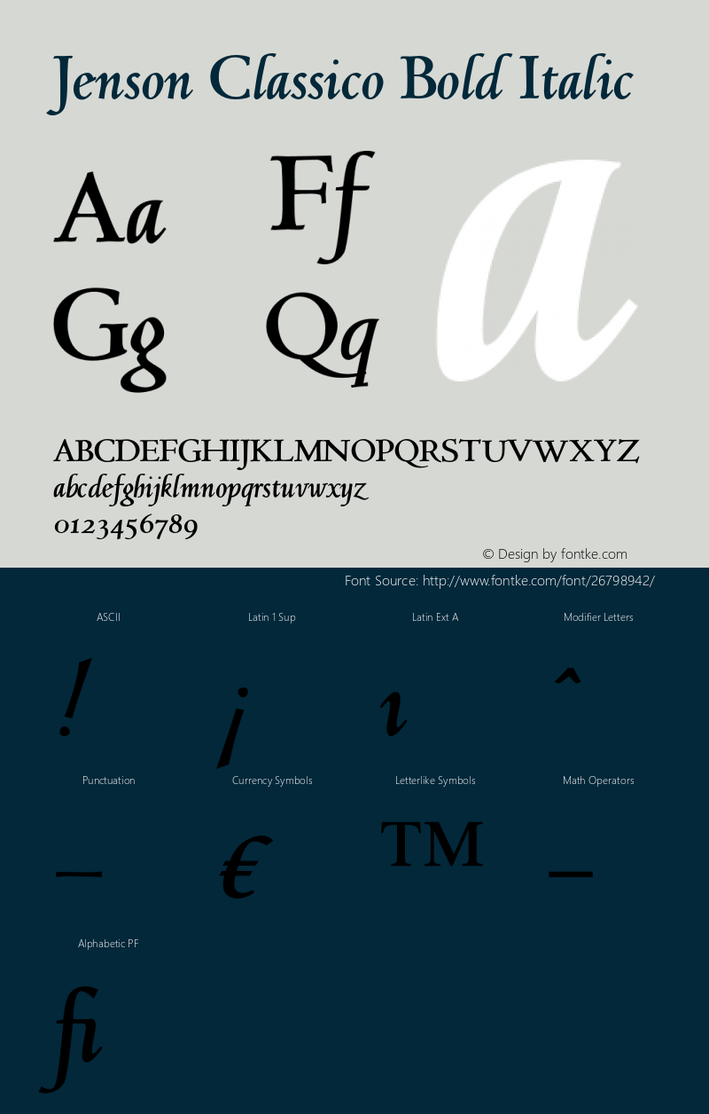 Jenson Classico Bold Italic Version 1.00图片样张