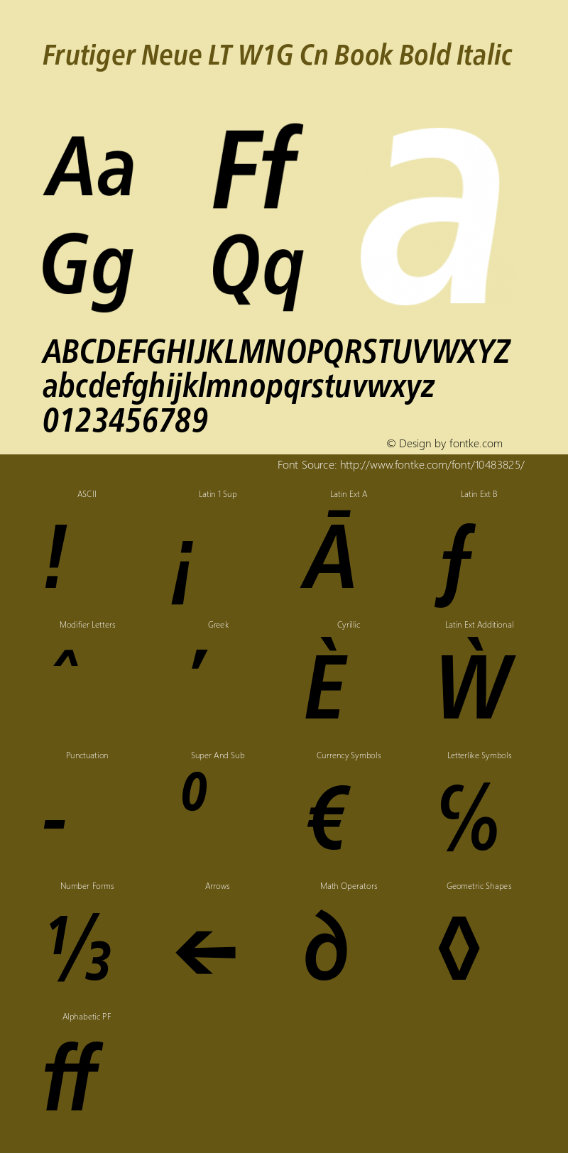 Frutiger Neue LT W1G Cn Book Bold Italic Version 1.00图片样张