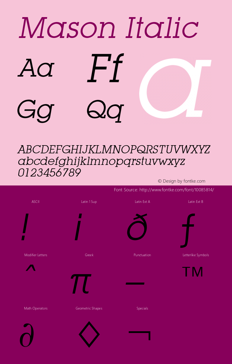 Mason Italic Font Version 2.6; Converter Version 1.10图片样张