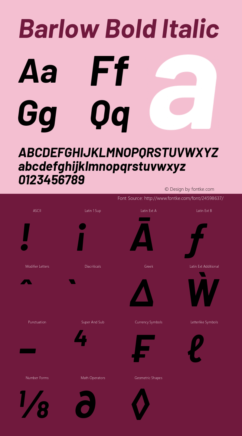 Barlow Bold Italic Version 1.105图片样张