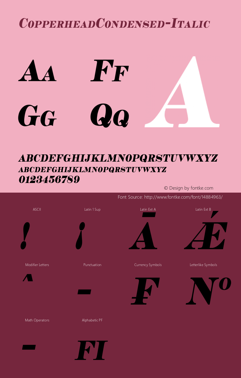 CopperheadCondensed-Italic ☞ Version 1.00 November 28, 2014, initial release;com.myfonts.easy.kustomtype.copperhead.condensed-italic.wfkit2.version.4keq图片样张