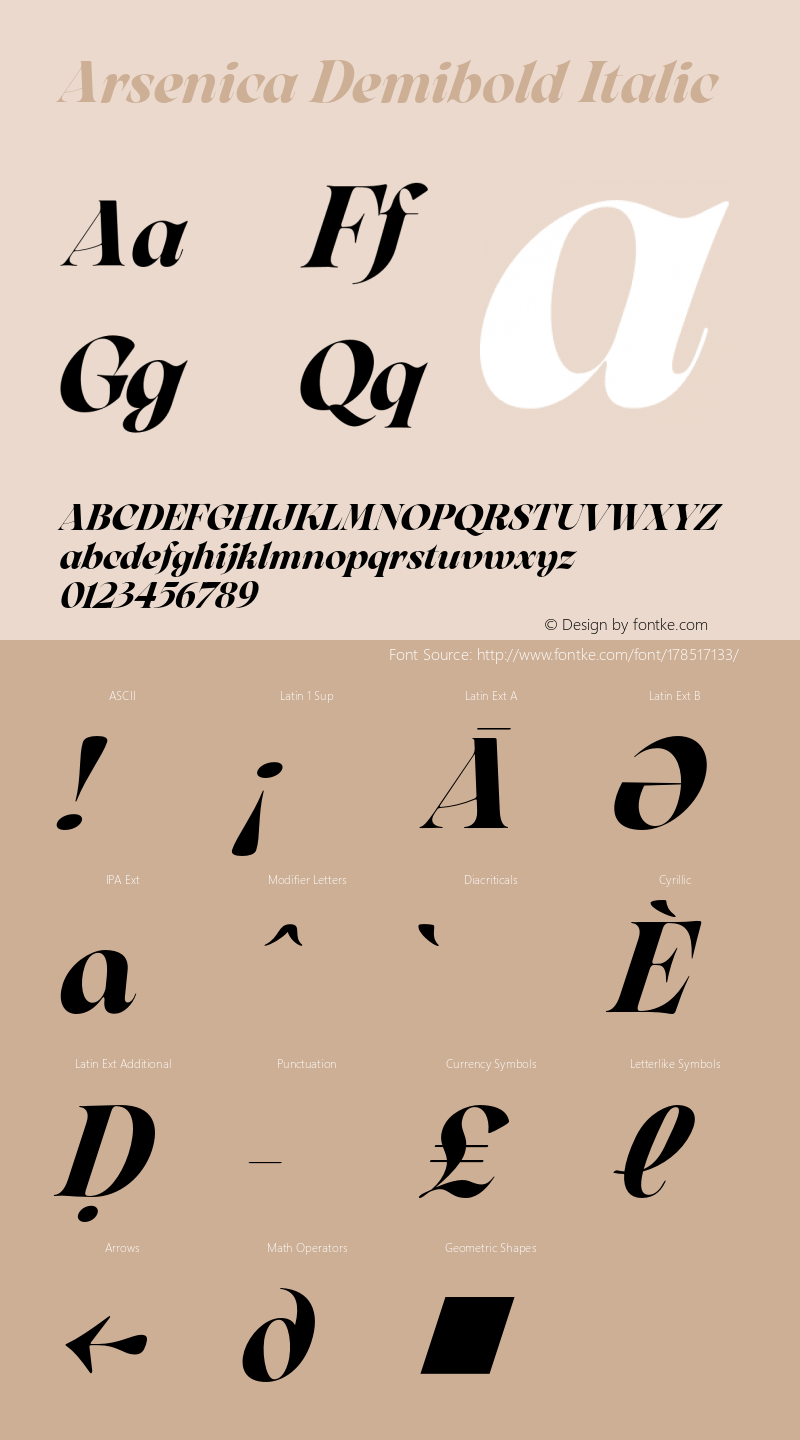 Arsenica Demibold Italic Version 0.003;hotconv 1.0.109;makeotfexe 2.5.65596图片样张