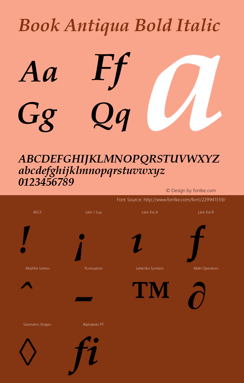 Book Antiqua Bold Italic Version 2.0 - May 17, 1996图片样张