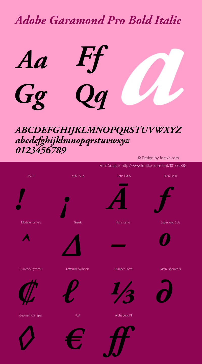 Adobe Garamond Pro Bold Italic OTF 1.007;PS 001.000;Core 1.0.30;makeotf.lib1.4.1030图片样张