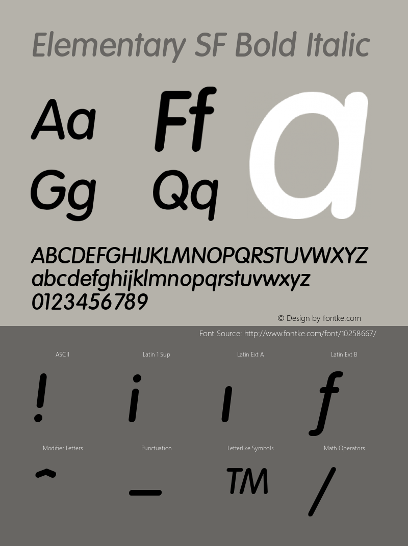 Elementary SF Bold Italic Altsys Fontographer 3.5  9/24/93图片样张
