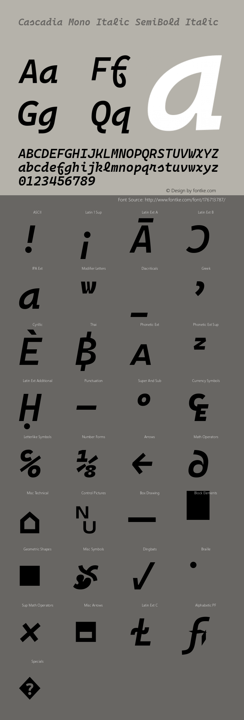 Cascadia Mono Italic SemiBold Italic Version 2105.024; ttfautohint (v1.8.3)图片样张